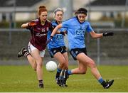 26 April 2015; Olwen Carey, Dublin, in action against Olivia Divilly, Galway. TESCO HomeGrown Ladies National Football League, Division 1, Semi-Final, Dublin v Galway. St Loman's, Mullingar, Co. Westmeath Photo by Sportsfile