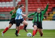 26 April 2015; Shauna Martin, Peamount United, in action against Sabhbh Doyle, Salthill Devon, who went on to score. FAI Umbro Women's U16 Cup Final, Peamount United v Salthill Devon. Tolka Park, Dublin. Picture credit: Sam Barnes / SPORTSFILE