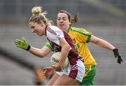 26 April 2015; Johanna Maher, Westmeath, in action against Nicole McLaughlin, Donegal. TESCO HomeGrown Ladies National Football League, Division 2, Semi-Final, Donegal v Westmeath. St Tiarnach's Park, Clones, Co. Monaghan. Picture credit: Pat Murphy / SPORTSFILE
