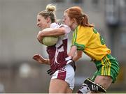 26 April 2015; Johanna Maher, Westmeath, in action against Deirdre Foley, Donegal. TESCO HomeGrown Ladies National Football League, Division 2, Semi-Final, Donegal v Westmeath. St Tiarnach's Park, Clones, Co. Monaghan. Picture credit: Pat Murphy / SPORTSFILE