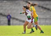 26 April 2015; Karen McDermot, Westmeath, in action against Eimear Gallagher, Donegal. TESCO HomeGrown Ladies National Football League, Division 2, Semi-Final, Donegal v Westmeath. St Tiarnach's Park, Clones, Co. Monaghan. Picture credit: Pat Murphy / SPORTSFILE
