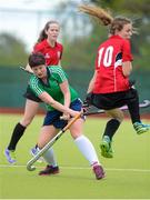 26 April 2015; Claire Hickey, Cork Church of Ireland, in action against Rachel Heskin, Galway. Womenâ€™s Irish Trophy final, Cork Church of Ireland v Galway, Belfield, Dublin. Picture credit: Ray Lohan / SPORTSFILE