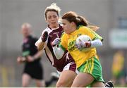 26 April 2015; Niamh Hegarty, Donegal, in action against Aileen Martin, Westmeath. TESCO HomeGrown Ladies National Football League, Division 2, Semi-Final, Donegal v Westmeath. St Tiarnach's Park, Clones, Co. Monaghan. Picture credit: Pat Murphy / SPORTSFILE