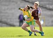 26 April 2015; Geraldine McLaughlin, Donegal, in action against Aileen Martin, Westmeath. TESCO HomeGrown Ladies National Football League, Division 2, Semi-Final, Donegal v Westmeath. St Tiarnach's Park, Clones, Co. Monaghan. Picture credit: Pat Murphy / SPORTSFILE