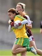 26 April 2015; Niamh Hegarty, Donegal, in action against Aileen Martin, Westmeath. TESCO HomeGrown Ladies National Football League, Division 2, Semi-Final, Donegal v Westmeath. St Tiarnach's Park, Clones, Co. Monaghan. Picture credit: Pat Murphy / SPORTSFILE
