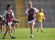26 April 2015; Westmeath's Ciara Blundell, left, and Aileen Martin at the final whistle after defeat. TESCO HomeGrown Ladies National Football League, Division 2, Semi-Final, Donegal v Westmeath. St Tiarnach's Park, Clones, Co. Monaghan. Picture credit: Pat Murphy / SPORTSFILE