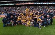 26 April 2015; The Roscommon players and backroom staff celebrate with the cup. Allianz Football League, Division 2, Final, Down v Roscommon. Croke Park, Dublin. Picture credit: Ray McManus / SPORTSFILE