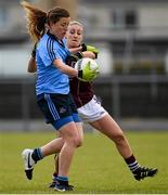 26 April 2015; Carla Rowe, Dublin, in action against Sinead Burke, Galway. TESCO HomeGrown Ladies National Football League, Division 1, Semi-Final, Dublin v Galway. St Loman's, Mullingar, Co. Westmeath Photo by Sportsfile
