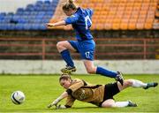 26 April 2015; Sharon Cullen, Peamount United, in action against  Raheny United goalkeeper Niamh Reid Burke. Continental Tyres Women's National League Cup Final, Peamount United v Raheny United. Tolka Park, Dublin. Picture credit: David Maher / SPORTSFILE