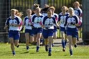 26 April 2015; Waterford captain Linda Wall leads her team out for the start of the game. TESCO HomeGrown Ladies National Football League, Division 3, Semi-Finals, Waterford v Roscommon. McDonagh Park, Nenagh, Co. Tipperary Picture credit: Diarmuid Greene / SPORTSFILE