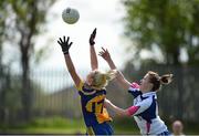 26 April 2015; Caoiliann Beirne, Roscommon, in action against Karen McGrath, Waterford. TESCO HomeGrown Ladies National Football League, Division 3, Semi-Finals, Waterford v Roscommon. McDonagh Park, Nenagh, Co. Tipperary Picture credit: Diarmuid Greene / SPORTSFILE