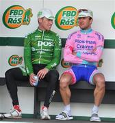 19 May 2008; Stephen Gallagher, An Post sponsored Sean Kelly team, in conversation with Evan Oliphant, Plowman Craven, on the podium after the race. FBD Insurance Ras 2008 - Stage 2, Ballinamore - Claremorris. Picture credit: Stephen McCarthy / SPORTSFILE