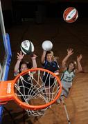 20 May 2008; Catriona Bergin, Leinster Rugby, left, ladies footballer Louise Kelly and ladies basketball player Aishling Sullivan, right, at the BARUGA Girls Play Ball, Ladies Football/Leinster Rugby & Basketball Ireland Launch. BARUGA, Girls Play Ball is the first ever Basketball, Gaelic and Rugby Summer camp for teenage girls. Photo by Sportsfile