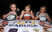 20 May 2008; Catriona Bergin, Leinster Rugby, left, ladies basketball player Aishling Sullivan, and ladies footballer Louise Kelly, right, at the BARUGA Girls Play Ball, Ladies Football/Leinster Rugby & Basketball Ireland Launch. BARUGA, Girls Play Ball is the first ever Basketball, Gaelic and Rugby Summer camp for teenage girls. Photo by Sportsfile