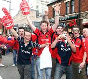 24 May 2008; Munster fans in buoyant mood before the game. Heineken Cup Final, Munster v Toulouse, Millennium Stadium, Cardiff, Wales. Picture credit: Oliver McVeigh / SPORTSFILE