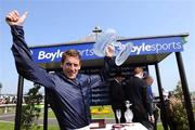 24 May 2008; Jockey Johnny Murtagh celebrates after winning the Boylesports Irish 2000 Guineas on Henrythenavigator. The Curragh Racecourse, Co. Kildare. Picture credit: Matt Browne / SPORTSFILE