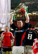 24 May 2008; Munster's David Wallace celebrates with the Heineken Cup. Heineken Cup Final, Munster v Toulouse, Millennium Stadium, Cardiff, Wales. Picture credit: Oliver McVeigh / SPORTSFILE