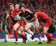 24 May 2008; Rua Tipoki, Munster, is tackled by Shaun Sowerby and Shaun Sowerby, Toulouse. Heineken Cup Final, Munster v Toulouse, Millennium Stadium, Cardiff, Wales. Picture credit: Oliver McVeigh / SPORTSFILE