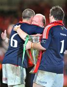 24 May 2008; Munster head coach Declan Kidney with Alan Quinlan, 6, and Marcus Horan after the game. Heineken Cup Final, Munster v Toulouse, Millennium Stadium, Cardiff, Wales. Picture credit: Brendan Moran / SPORTSFILE
