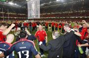 24 May 2008; Munster head coach Declan Kidney speaks to his players after victory over Toulouse. Heineken Cup Final, Munster v Toulouse, Millennium Stadium, Cardiff, Wales. Picture credit: Richard Lane / SPORTSFILE