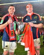 24 May 2008; Munster's Alan Quinlan and Paul O'Connell with the Heineken Cup after the game. Heineken Cup Final, Munster v Toulouse, Millennium Stadium, Cardiff, Wales. Picture credit: Brendan Moran / SPORTSFILE