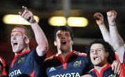 24 May 2008; Munster players Paul O'Connell, Donncha O'Callaghan and Doug Howlett celebrate after the game. Heineken Cup Final, Munster v Toulouse, Millennium Stadium, Cardiff, Wales. Picture credit: Brendan Moran / SPORTSFILE