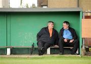25 May 2008; Pat Hill, left, from Roscommon, and Joe McDonagh, from Connemara, Co. Galway, have a chat in the dugout before the game. Connacht Senior Football Championship, London v Sligo, Emerald Park, Ruislip, London, England. Photo by Sportsfile