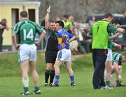 25 May 2008; Tipperary's Aidan Foley is shown his first yellow card by referee Rory Hickey. GAA Football Munster Senior Championship Quarter-Final, Limerick v Tipperary, Fitzgerald Park, Fermoy, Co. Cork. Picture credit: Brian Lawless / SPORTSFILE