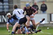 25 May 2008; Derek McNicholas, Westmeath, in action against Dublin goalkeeper Gary Maguire and Tomas Brady. GAA Leinster Senior Hurling Championship Quarter-Final, Dublin v Westmeath, O'Moore Park, Portlaoise, Co. Laois. Picture credit: David Maher / SPORTSFILE