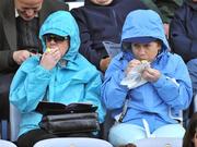 25 May 2008; Two Dublin supporters ejnoy some fruit before the game. GAA Hurling Leinster Senior Championship Quarter-Final, Dublin v Westmeath, O'Moore Park, Portlaoise, Co. Laois. Picture credit: Brendan Moran / SPORTSFILE