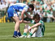 25 May 2008; Tomas Corrigan, Fermanagh, is consoled by Pauric Boyle, Monaghan, at the final whistle. ESB Ulster Minor Football Quarter-Final, Fermanagh v Monaghan, Brewster Park, Enniskillen, Co. Fermanagh. Picture credit: Oliver McVeigh / SPORTSFILE