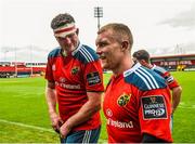 25 April 2015; Munster's Donnacha Ryan, left, and Keith Earls following their side's victory. Guinness PRO12, Round 20, Munster v Benetton Treviso. Irish Independent Park, Cork. Picture credit: Ramsey Cardy / SPORTSFILE