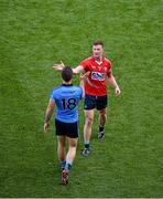 26 April 2015; Dublin players CiarÃ¡n Kilkenny, wearing a Cork jersey, and TomÃ¡s Brady celebrate after the game. Allianz Football League, Division 1, Final, Dublin v Cork. Croke Park, Dublin. Picture credit: Ray McManus / SPORTSFILE