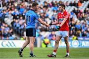 26 April 2015; Dublin's CiarÃ¡n Kilkenny and Cork's TomÃ¡s Clancy shake hands at the final whistle. Allianz Football League, Division 1, Final, Dublin v Cork. Croke Park, Dublin. Picture credit: Ramsey Cardy / SPORTSFILE