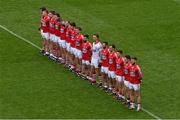 26 April 2015; The Cork starting 15 stand during a  minute's silence before the game. Allianz Football League, Division 1, Final, Dublin v Cork. Croke Park, Dublin. Picture credit: Ray McManus / SPORTSFILE