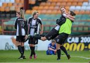 26 April 2015; Laura Ryan and Niamh Walsh, Raheny United, celebrate victory over Peamount United. Continental Tyres Women's National League cup final. Tolka Park, Dublin. Picture credit: Sam Barnes / SPORTSFILE