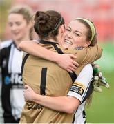 26 April 2015; Sarah Rowe, right and Niamh Reid Burke, Raheny United, celebrate at the end of the game. Continental Tyres Women's National League Cup Final, Peamount United v Raheny United. Tolka Park, Dublin. Picture credit: David Maher / SPORTSFILE