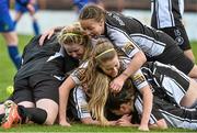 26 April 2015; Katie McCabe, hidden, Raheny United, celebrates with her team-mates after scoring their side's winning goal in extra time. Continental Tyres Women's National League Cup Final, Peamount United v Raheny United. Tolka Park, Dublin. Picture credit: David Maher / SPORTSFILE