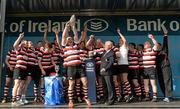 26 April 2015; Enniscorthy captain Killian Lett lifts the Towns Cup as his team-mates celebrate. Bank of Ireland 90th Provincial Towns Cup, Enniscorthy v Kilkenny. Cill Dara RFC, Dunmurray West, Kildare. Picture credit: Matt Browne / SPORTSFILE