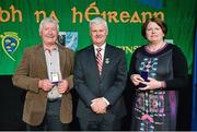25 April 2015; Members of the CLG Corn na FÃ©inne, Cavan, TrÃ¡th na gCeist team, that came third. Pictured is Martin Maguire, left, and Rita Martin, with UachtarÃ¡n Chumann LÃºthchleas Gael AogÃ¡n Ó FearghÃ¡il. Other members of the team not pictured are Michael Dinnenny and Brian Doyle. All-Ireland ScÃ³r Sinsir Championship Finals 2015. Citywest Hotel, Saggart, Co. Dublin. Picture credit: Piaras O Midheach / SPORTSFILE