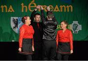 25 April 2015; The Abbeyknockmoy, Galway, team of Geraldine Flesk, Michelle Warren, Claire Quinn, Kate Mullins, Christopher Dunne, Brian Carthy, Craig Kennedy and Paul Flaherty during the Rince Seit competition. All-Ireland Scór Sinsir Championship Finals 2015. Citywest Hotel, Saggart, Co. Dublin. Picture credit: Piaras O Midheach / SPORTSFILE