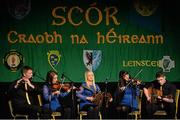 25 April 2015; The Newport, Tipperary, team of Ruairí Floyd, Niamh Floyd, Louise Ryan, Áine O'Malley and  Brian McAuliffe on their way to winning the Ceol Uirlise competition. All-Ireland Scór Sinsir Championship Finals 2015. Citywest Hotel, Saggart, Co. Dublin. Picture credit: Piaras O Midheach / SPORTSFILE