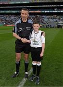 26 April 2015; Match referee Maurice Deegan with Oran Burke, St Joseph's National School, Fairview, before the game. Allianz Football League, Division 2, Final, Down v Roscommon. Croke Park, Dublin. Picture credit: Ray McManus / SPORTSFILE