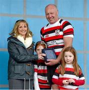 26 April 2015; Helena Kirwan, from Bank of Ireland  Enniscorthy, makes the player of the match presentation to Declan O'Brien, Enniscorthy. Bank of Ireland 90th Provincial Towns Cup, Enniscorthy v Kilkenny. Cill Dara RFC, Dunmurray West, Kildare. Picture credit: Matt Browne / SPORTSFILE