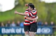 26 April 2015; Enniscorthy's match winning goal kicker Ivan Poole, 10, celebrates with Sean Wall after the final whistle. Bank of Ireland 90th Provincial Towns Cup, Enniscorthy v Kilkenny. Cill Dara RFC, Dunmurray West, Kildare. Picture credit: Matt Browne / SPORTSFILE