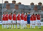 17 April 2015; The St Patrick's Athletic team stand during a minute's silence before the start of the game. SSE Airtricity League Premier Division, Bohemians v St Patrick's Athletic. Dalymount Park, Dublin. Picture credit: David Maher / SPORTSFILE