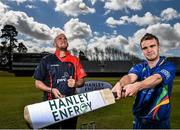 28 April 2015; James Cameron Dow, left, Northern Knights, and Andy McBrine, North West Warriors, in attendance at the launch of the 2015 Hanley Energy Inter-Provincial Series. Malahide Cricket Club, Malahide, Co. Dublin. Picture credit: David Maher / SPORTSFILE