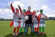 28 April 2015; Kilkenny hurling legend Henry Shefflin pictured with Alice Brannigan, left, aged eight, and Hannah Brannigan, aged seven, and twins Conor, left, and Tadhg Scanlon, both aged seven, at the launch of Kellogg’s renewed sponsorship deal with GAA Cúl Camps. Details were also revealed about ‘Kellogg’s Powering Play’, a new fun game based nutritional workshop that will be piloted by Kellogg’s and the GAA this summer at selected Cúl Camps to help promote the benefits of physical activity and eating well. Kellogg’s GAA Cúl Camps take place throughout the summer in over 1,000 clubs around the country. Parents can log on to www.gaa.ie/kelloggsculcamps to book their child’s place. Na Fianna GAA Club, Glasnevin, Co. Dublin. Photo by Sportsfile