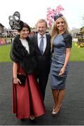 28 April 2015; An Taoiseach Enda Kenny with best dressed lady winner Kirsty Farrell, left, from Newry, Co. Down, and former Miss World Rosanna Davison at the day's races. Punchestown Racecourse, Punchestown, Co. Kildare. Picture credit: Matt Browne / SPORTSFILE