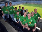 24 May 2008; Pictured enjoying the exciting atmosphere at Trapattoni's first game in charge, are eircom prize winners, back row, left to right, Colin Ryan, Eddie Martin, John Martin, Brian Kenny, Kitty Martin and Tom Brahan and front row, left to right, Mark O'Brien, John Martin, Alec Ryan and Tommy Ryan with former Irish International soccer player Jason McAteer. The lucky winners received an all expenses paid trip to the Ireland V Serbia match as a result of a competition which eircom ran on the Tubridy Tonight Show. Republic of Ireland v Serbia - friendly international, Croke Park, Dublin. Photo by Sportsfile